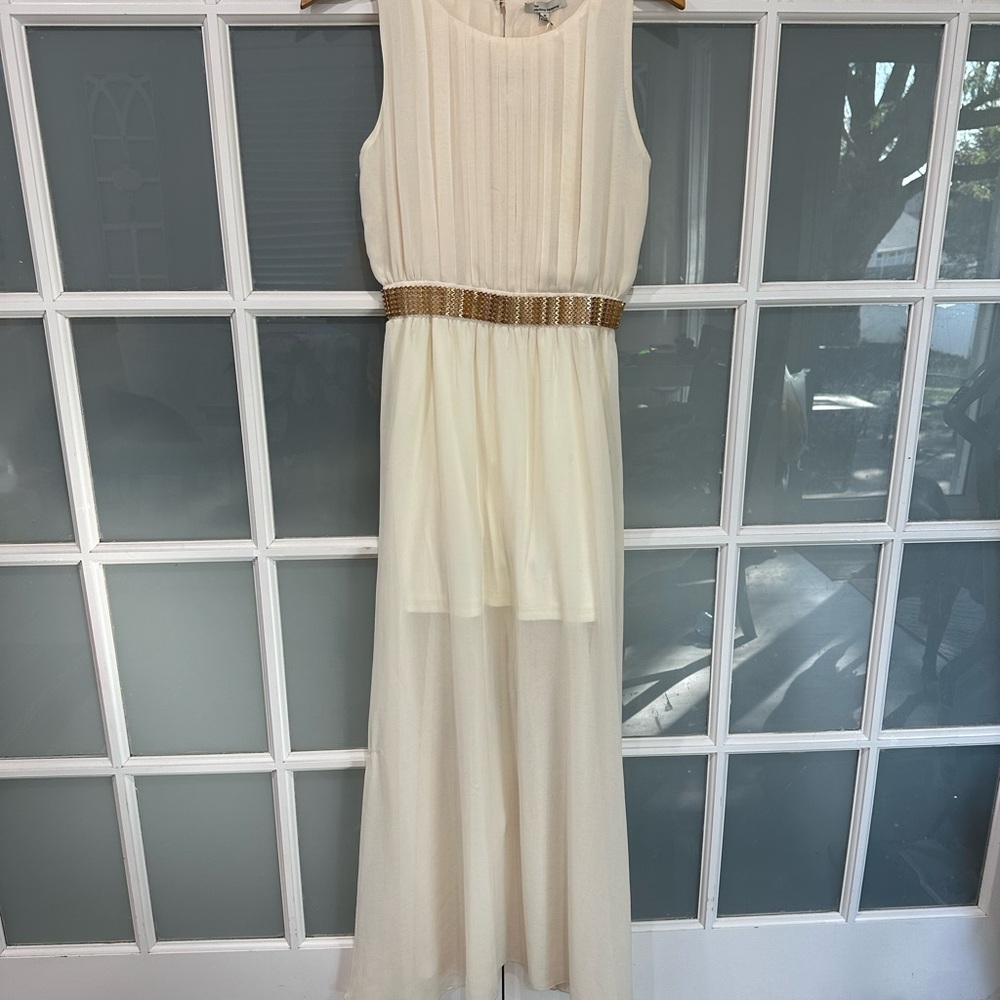 Elegant Cream Maxi Dress with Gold Accents